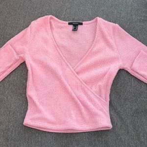 Forever 21 Pink Cropped V-Neck Sweater